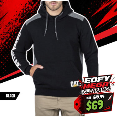 CAT Logo Panel Hooded Sweat - Black