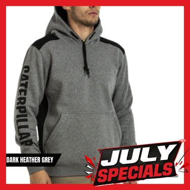 CAT Logo Panel Hooded Sweat - Dark Heather Grey