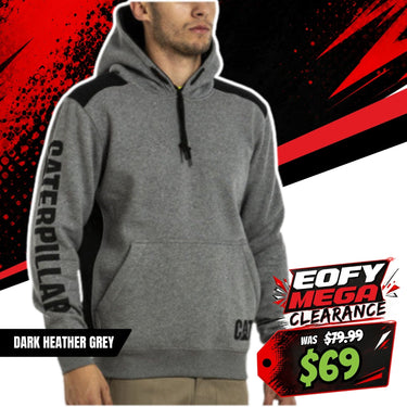 CAT Logo Panel Hooded Sweat - Dark Heather Grey