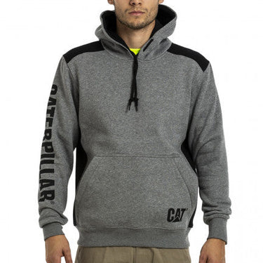 CAT Logo Panel Hooded Sweat - Dark Heather Grey