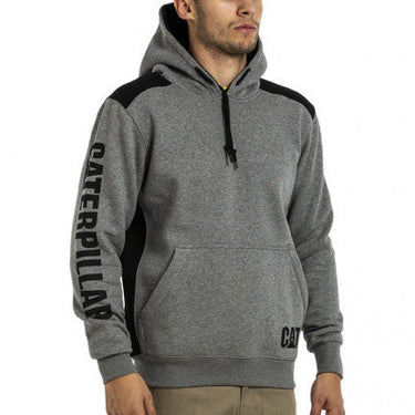 CAT Logo Panel Hooded Sweat - Dark Heather Grey