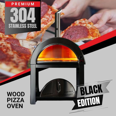 Bull BBQ Outdoor Large Wood-Fired Pizza Oven - Black Edition Premium #304 Stainless Steel