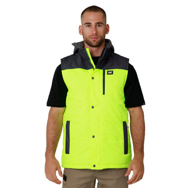CAT Hi Vis Hooded Work Vest - Yellow/Back