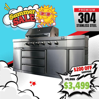 Bull BBQ Premium 6-Burner Outdoor Kitchen with Sink & Rotisserie – #304 Stainless Steel