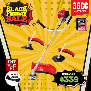 BBT 36cc Petrol 4 Stroke Brush Cutter / Whipper Snipper Bull Horns - 2-Year Warranty