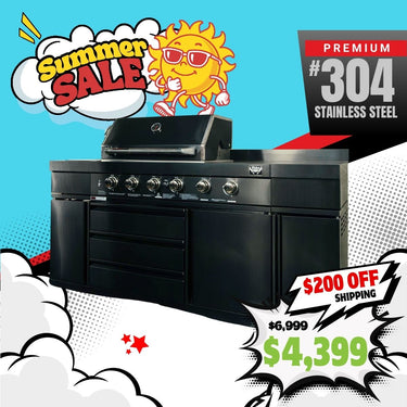 Bull BBQ Black Edition Outdoor Kitchen 6 Burner With Sink & Rotisserie – #304 Stainless Steel