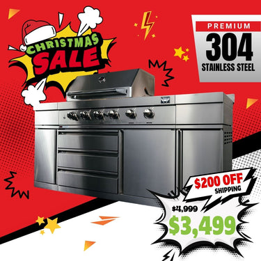 Bull BBQ Premium 6-Burner Outdoor Kitchen with Sink & Rotisserie – #304 Stainless Steel