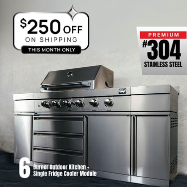 Bull BBQ Premium 6-Burner Outdoor Kitchen with Sink & Rotisserie – #304 Stainless Steel