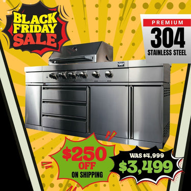 Bull BBQ Premium 6-Burner Outdoor Kitchen with Sink & Rotisserie – #304 Stainless Steel