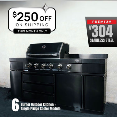 Bull BBQ Black Edition Outdoor Kitchen 6 Burner With Sink & Rotisserie – #304 Stainless Steel