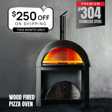 Bull BBQ Outdoor Large Wood-Fired Pizza Oven - Black Edition Premium #304 Stainless Steel