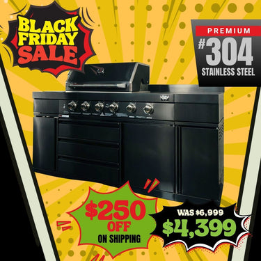 Bull BBQ Black Edition Outdoor Kitchen 6 Burner With Sink & Rotisserie – #304 Stainless Steel