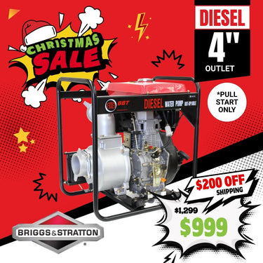 BBT 4" Diesel High Flow Transfer Water Pump - 10hp Pullstart