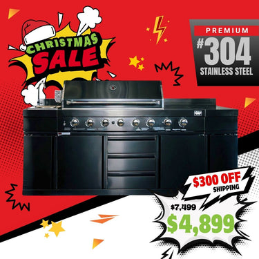Bull BBQ Black Edition 8-Burner Outdoor Kitchen With Sink & Rotisserie – #304 Premium Stainless Steel
