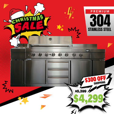 Bull BBQ Premium 8-Burner Outdoor Kitchen With Sink and Rotisserie – #304 Stainless Steel
