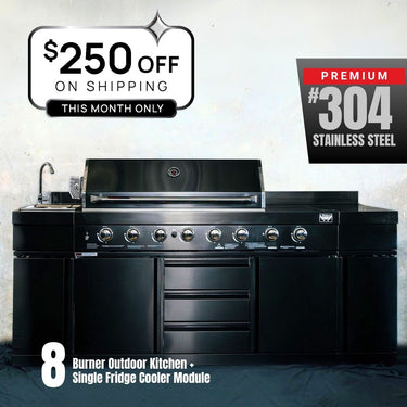 Bull BBQ Black Edition Outdoor Kitchen 8 Burner With Sink & Rotisserie – #304 Stainless Steel