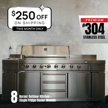 Bull BBQ Stainless Steel Outdoor Kitchen Large 8 Burner With Sink and Rotisserie – #304 Stainless Steel