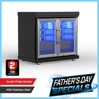 Bull BBQ Black Edition Stainless Steel Double Fridge Cooler Module – #304 Stainless Steel