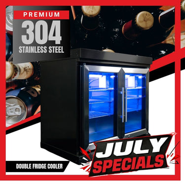 Bull BBQ Black Edition Stainless Steel Double Fridge Cooler Module – #304 Stainless Steel