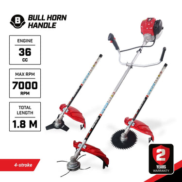 BBT 36cc 4-Stroke Brush Cutter & Whipper Snipper – Bull Horn Handle - 2-Year Warranty