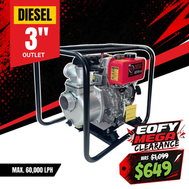 BBT 3" Diesel High Volume Transfer Water Pump - 6hp Pullstart