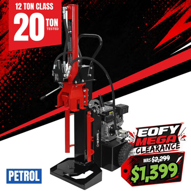 BBT 12/20 Ton Vertical/horizontal Wood Log splitter - 6.5hp Petrol Engine - 2-Year Warranty