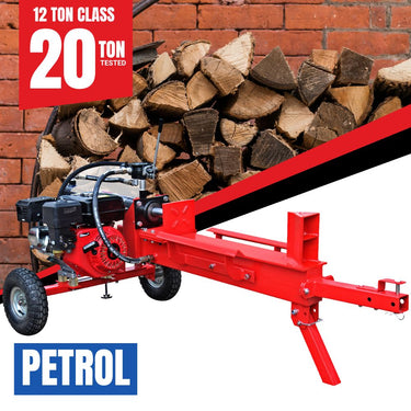BBT 12/20 Ton Horizontal Wood Log Splitter - 6.5hp Petrol Engine - 2-Year Warranty
