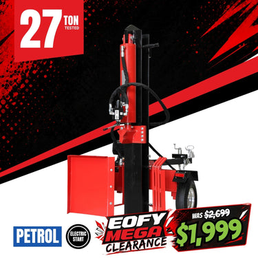BBT 27 Ton Wood Log Splitter - 7hp Petrol Electric Start Engine - 2-Year Warranty