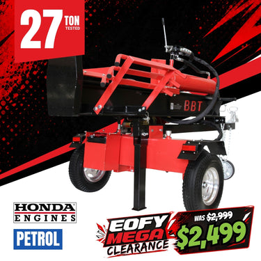 BBT 27 Ton Wood Log splitter - Honda GX200 6.5HP Electric Start - 2-Year Warranty