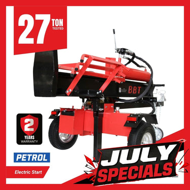 BBT 27 Ton Wood Log Splitter - 7hp Petrol Electric Start Engine - 2-Year Warranty