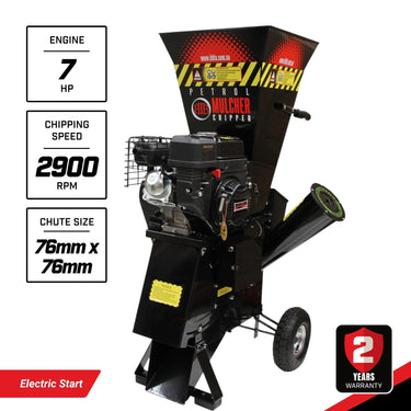 BBT 7hp Petrol 208cc Electric Start Garden Wood Mulcher/Chipper - 2-Year Warranty