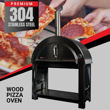Bull BBQ Outdoor Large Wood-Fired Pizza Oven - Black Edition Premium #304 Stainless Steel