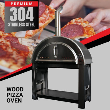 Bull BBQ Outdoor Large Wood-Fired Pizza Oven - Black Edition Premium #304 Stainless Steel