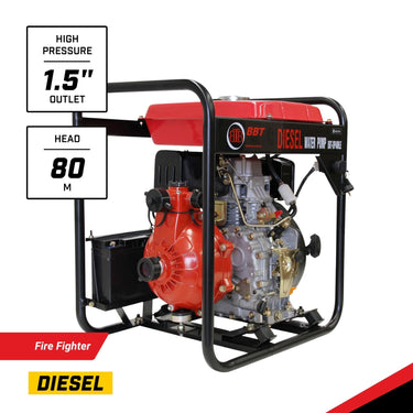 BBT 1.5" Diesel High Pressure Twin Impeller Fire Water Pump - 6hp Electric Start