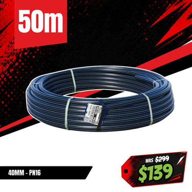 BBT 40mm PN16 Blue Line Poly Pipe - 50m roll