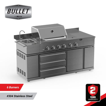 Bull BBQ Premium 6-Burner Outdoor Kitchen with Sink & Rotisserie – #304 Stainless Steel