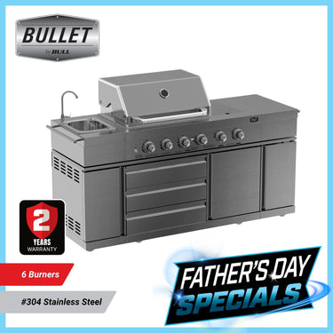 Bull BBQ Premium 6-Burner Outdoor Kitchen with Sink & Rotisserie – #304 Stainless Steel