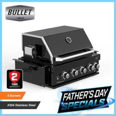 Bull BBQ Black Edition 5-Burner Built-in Outdoor Kitchen with Rotisserie – #304 Stainless Steel