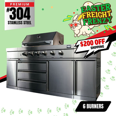 Bull BBQ Premium 6-Burner Outdoor Kitchen with Sink & Rotisserie – #304 Stainless Steel