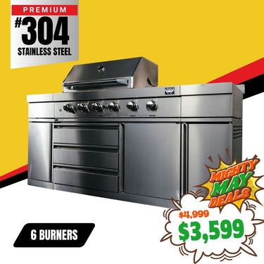 Bull BBQ Premium 6-Burner Outdoor Kitchen with Sink & Rotisserie – #304 Stainless Steel