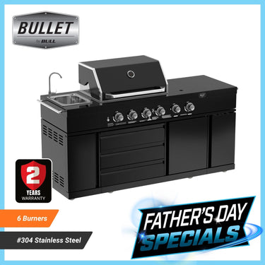 Bull BBQ Black Edition Outdoor Kitchen 6 Burner With Sink & Rotisserie – #304 Stainless Steel