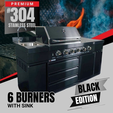 Bull BBQ Black Edition Outdoor Kitchen 6 Burner With Sink & Rotisserie – #304 Stainless Steel