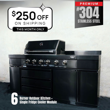 Bull BBQ Black Edition Outdoor Kitchen 6 Burner With Sink & Rotisserie – #304 Stainless Steel