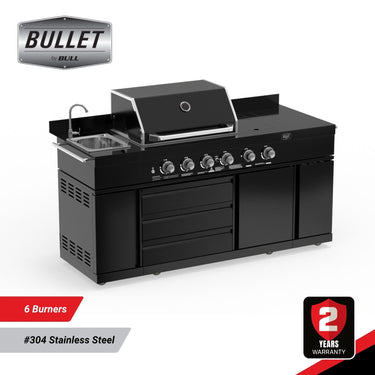 Bull BBQ Black Edition Outdoor Kitchen 6 Burner With Sink & Rotisserie – #304 Stainless Steel