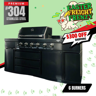 Bull BBQ Black Edition Outdoor Kitchen 6 Burner With Sink & Rotisserie – #304 Stainless Steel