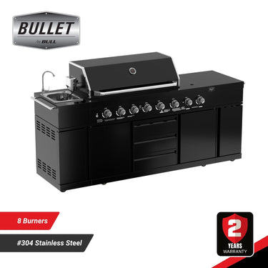 Bull BBQ Black Edition 8-Burner Outdoor Kitchen With Sink & Rotisserie – #304 Premium Stainless Steel