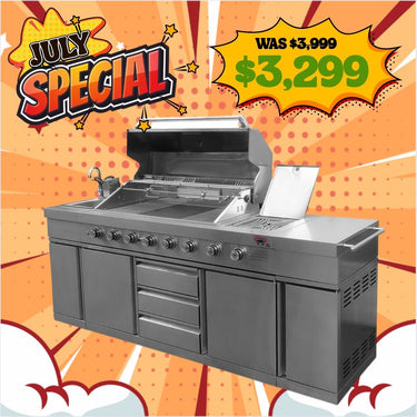 Bull BBQ Stainless Steel Outdoor Kitchen Large 8 Burner With Sink and Rotisserie