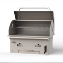 A BULL grill with an open lid, showing the interior grates and a handle on top, set against a plain white background.