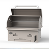 A BULL grill with an open lid, showing the interior grates and a handle on top, set against a plain white background.