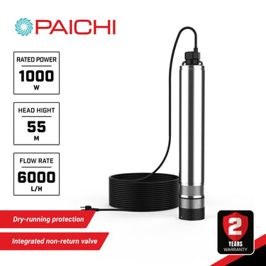 Paichi BoreFlow 6000 – High Pressure -1100W/1.5HP - 55m Head -4" Bore - 1" Outlet